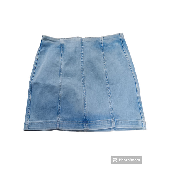 Free People Preppy Light Wash Zip Up Denim Mini Skirt In Size 12 - Picture 2 of 7